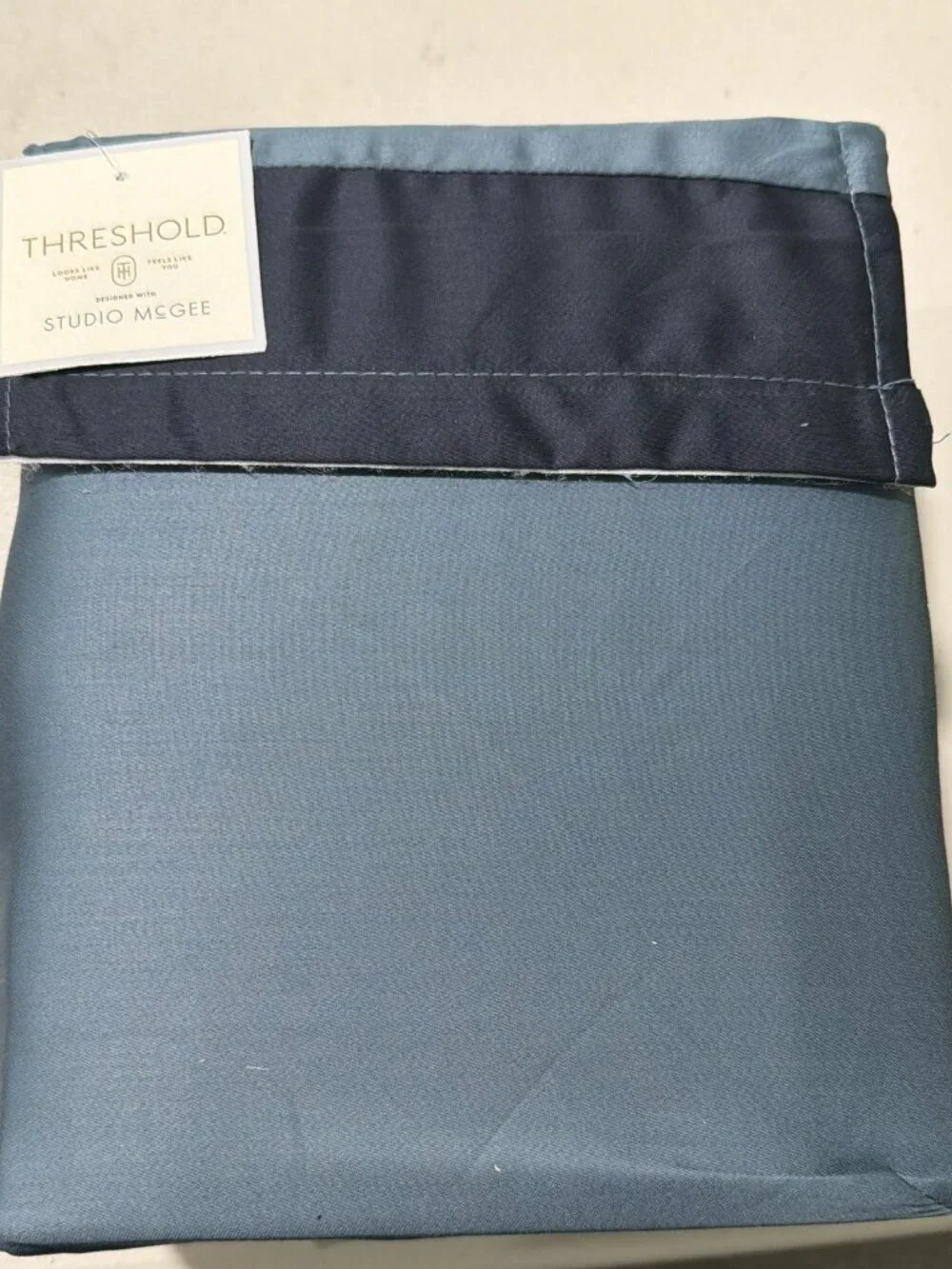 New Threshold Blue Queen Sheet Set Contrast Border 100% Cotton Studio McGee
